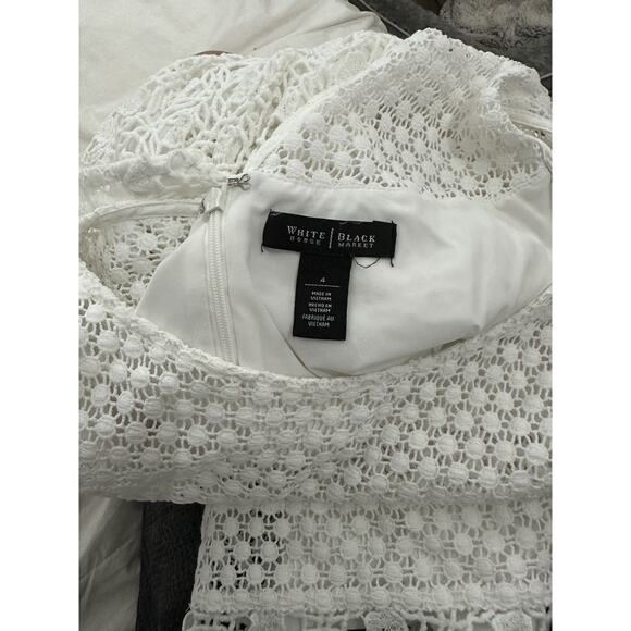 White House Black Market WHBM Sleeves Dress Size 4 White Crochet Mini - Picture 5 of 8
